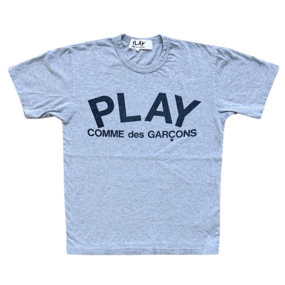 Comme des Garcons Play Grey Text Logo Tee L Boxy Streetwear